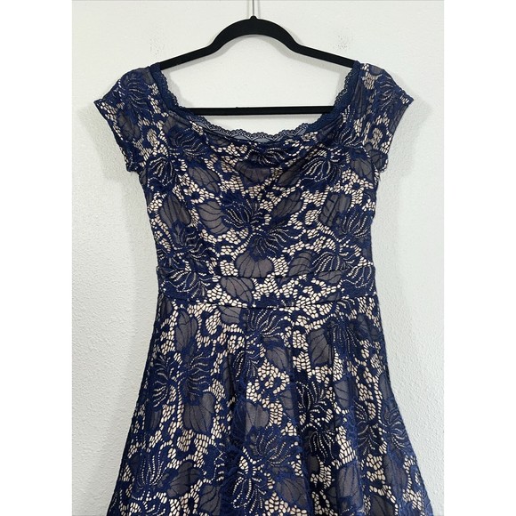 B Darlin Lace Overlay Short Fit & Flare Blue Mini Cocktail Dress Size 7/8 - Picture 5 of 16